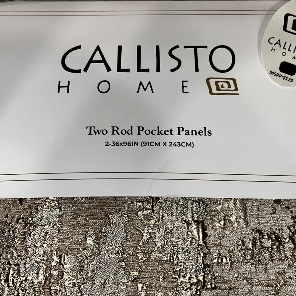1-NWT CALLISTO HOME GOLD ABSTRACT CHENILLE CURTAINS SET OF 2  36”x 96” PANELS